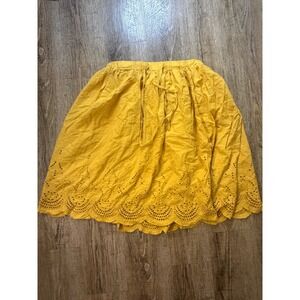 WeLove Fashion Yellow Eyelet Mini Skirt Cotton Boho Scalloped‎ Hem Size L